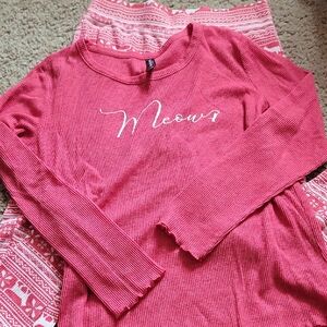 Ambrielle Red/White  'Meow' Women's Pajama Set